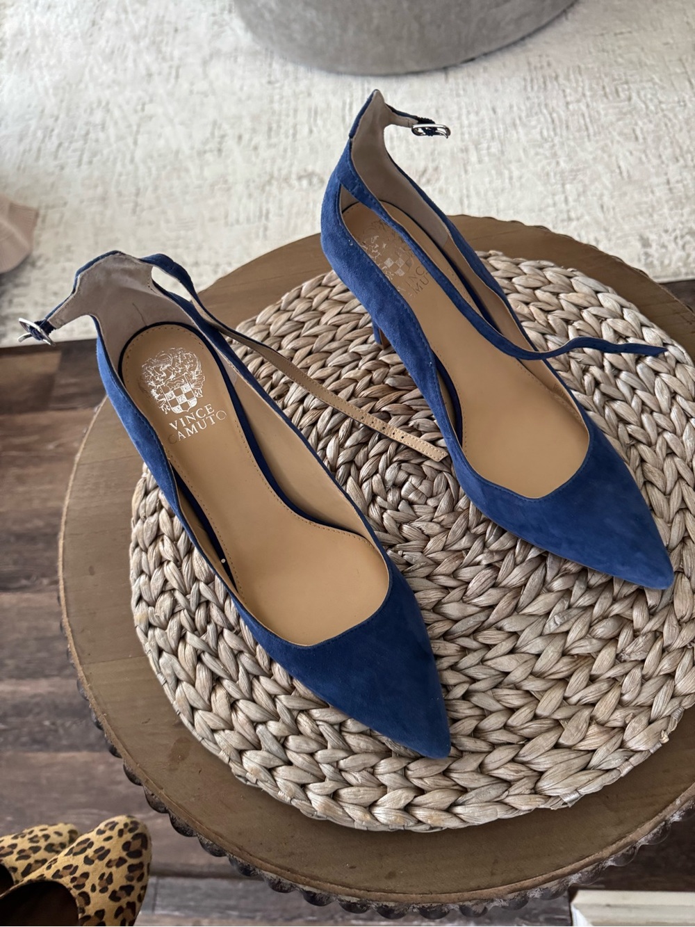 Vince Camuto Blue Suede Pointed Toe Ankle Strap Heels